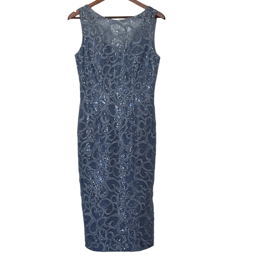JS Collections Sequin Sheath Cocktail Dress Beaded Silver Size 4 NWT